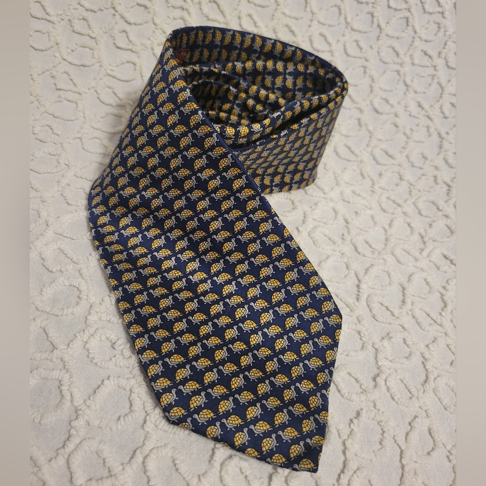 Museum Artifacts Silk Tie Handmade Turtle Print Workwear Professional Office Men
